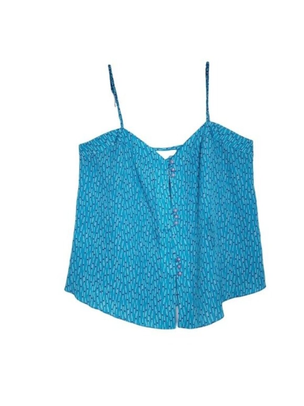 BCBGeneration Y2K Blue Button Front Printed Tank Top Women's Size Large